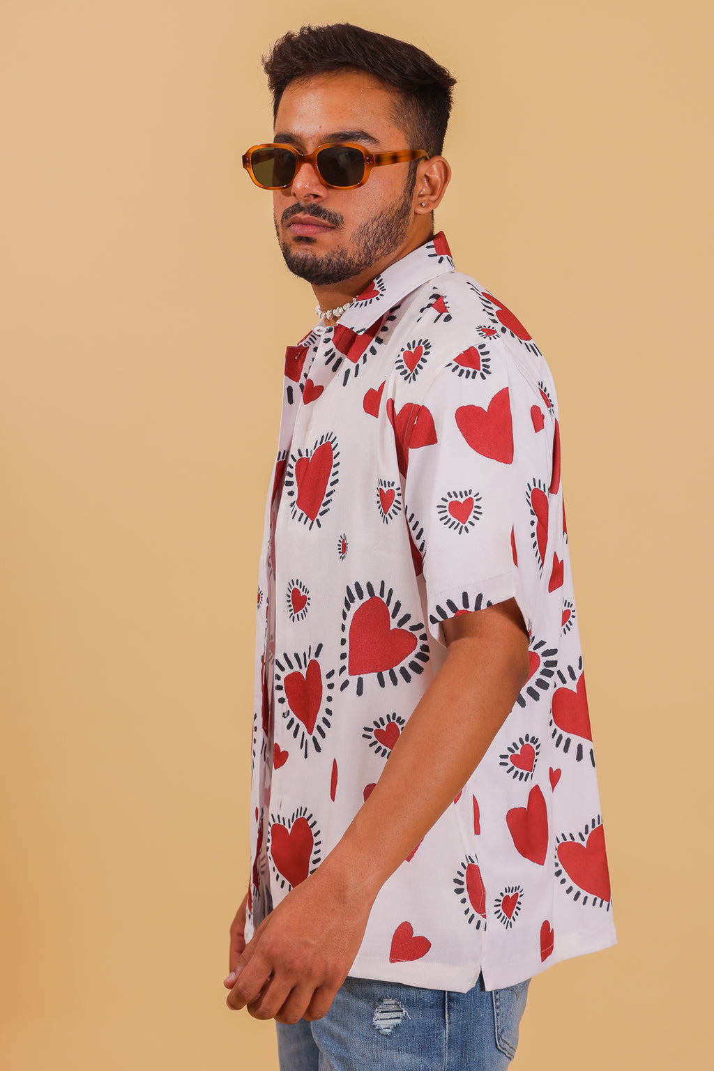 Pimped Up Hearts Printed Cuban Collar Shirt