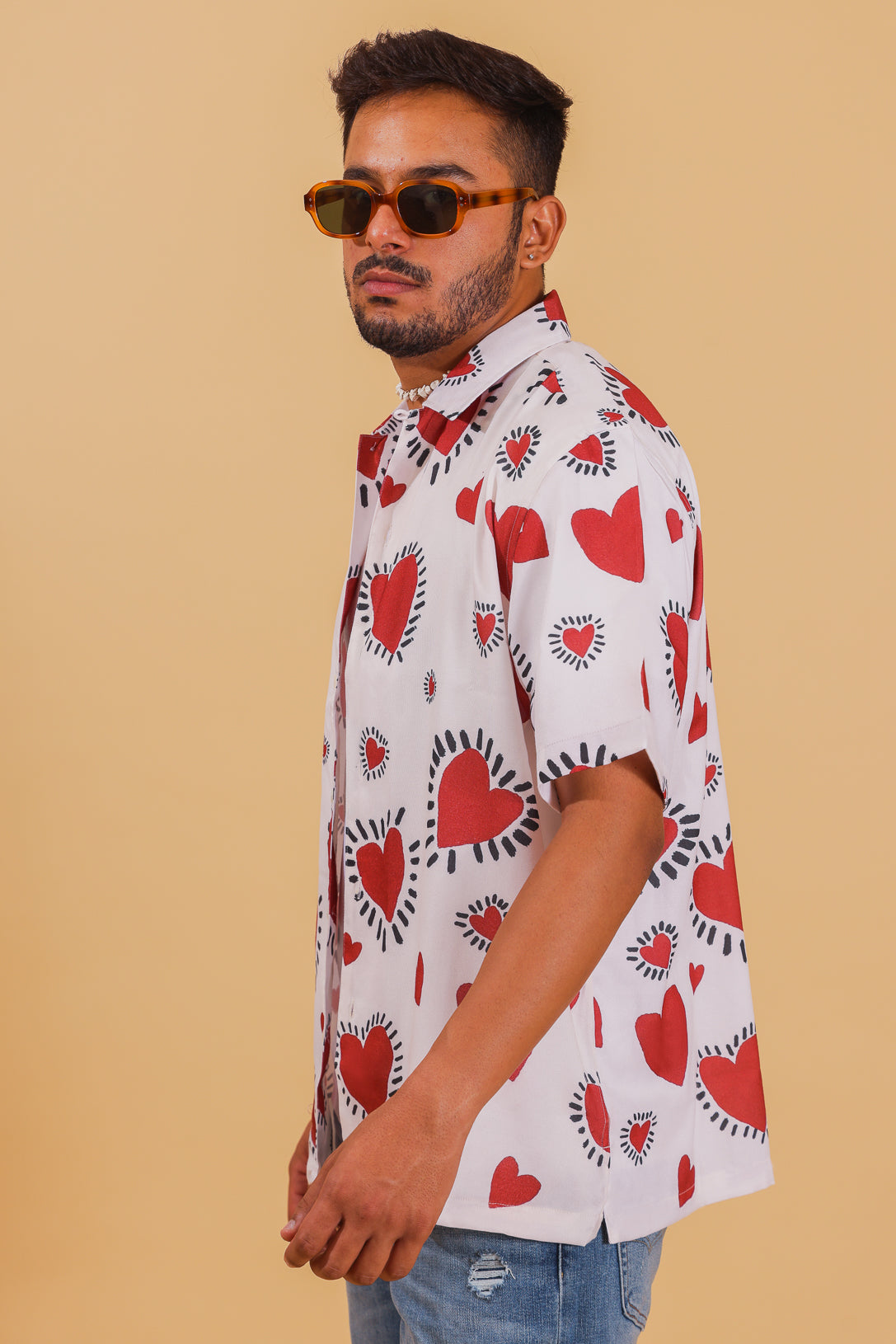 Pimped Up Hearts Printed Cuban Collar Shirt