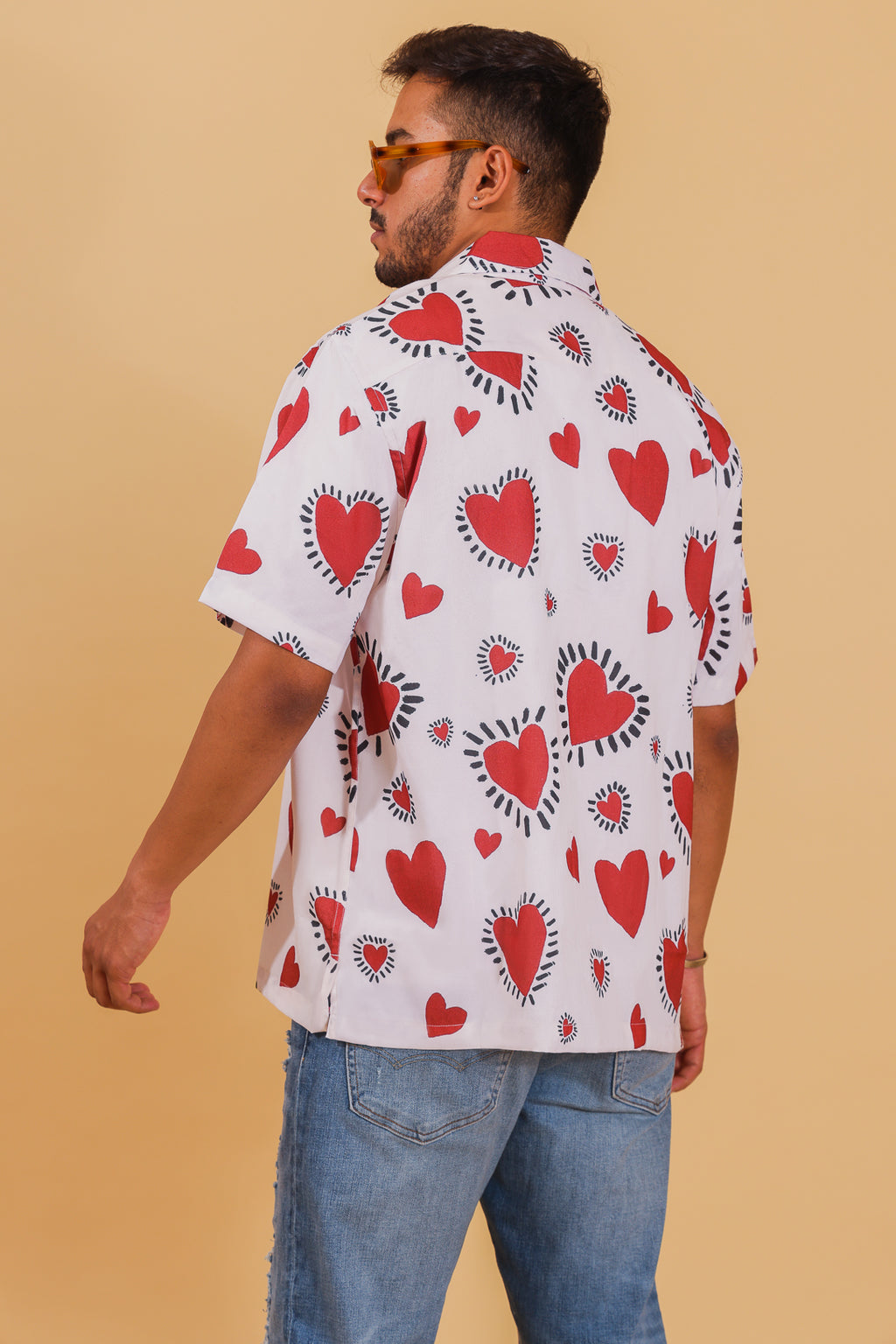 Pimped Up Hearts Printed Cuban Collar Shirt