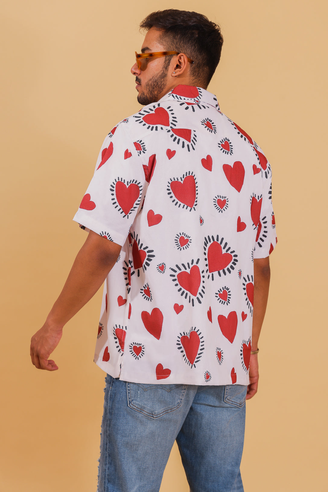 Pimped Up Hearts Printed Cuban Collar Shirt