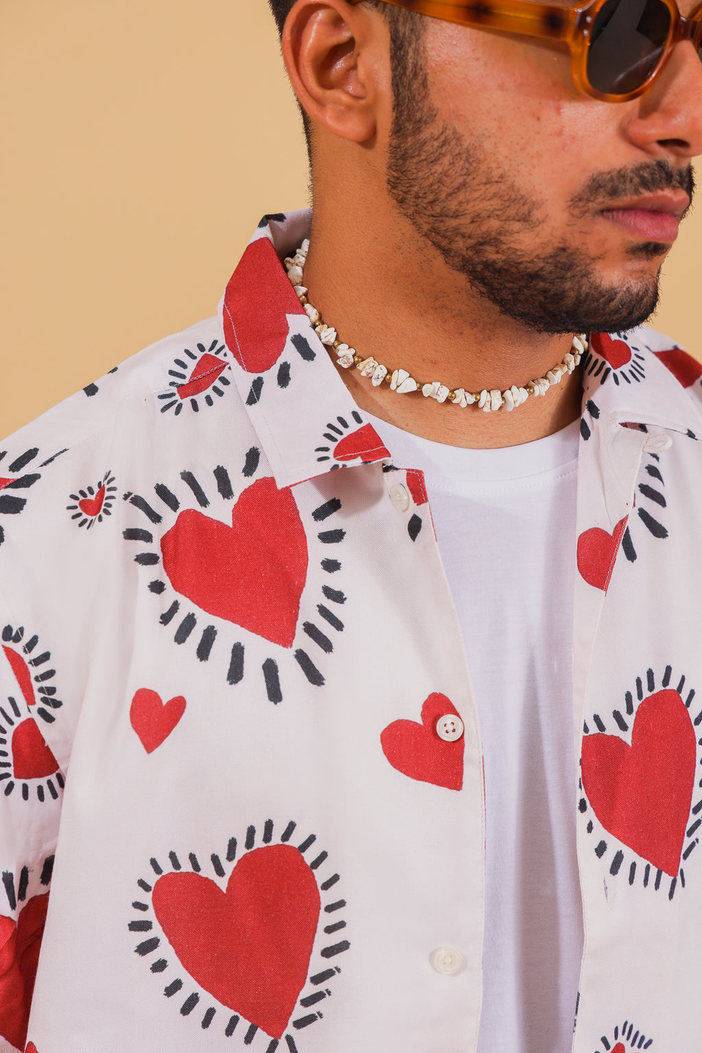 Pimped Up Hearts Printed Cuban Collar Shirt