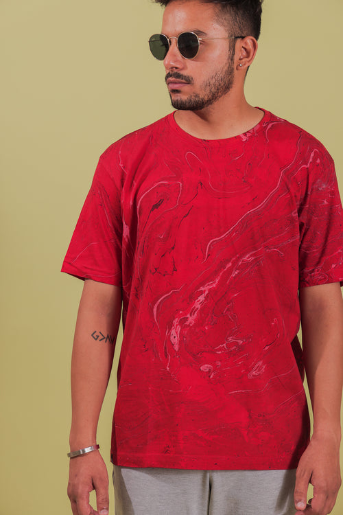 Bloody Red Marbled Oversized T-Shirt