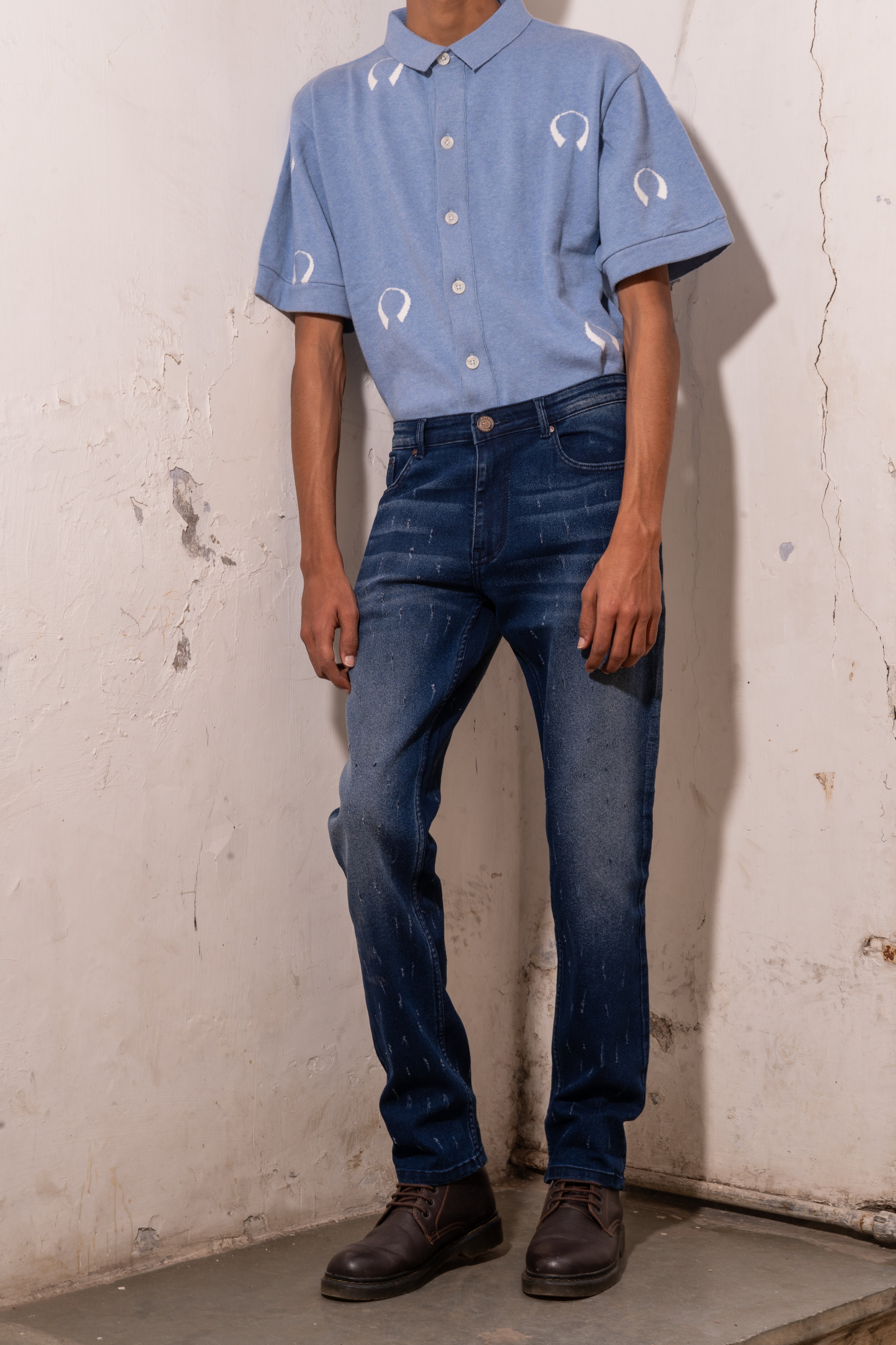 Blue Ripped Slim Tapered Fit Denim