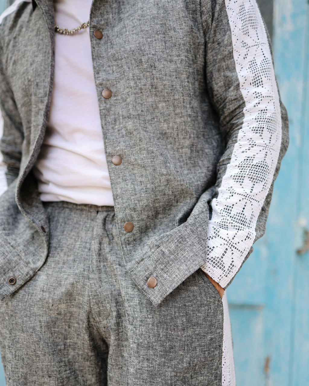 Grey Linen Lace Shacket