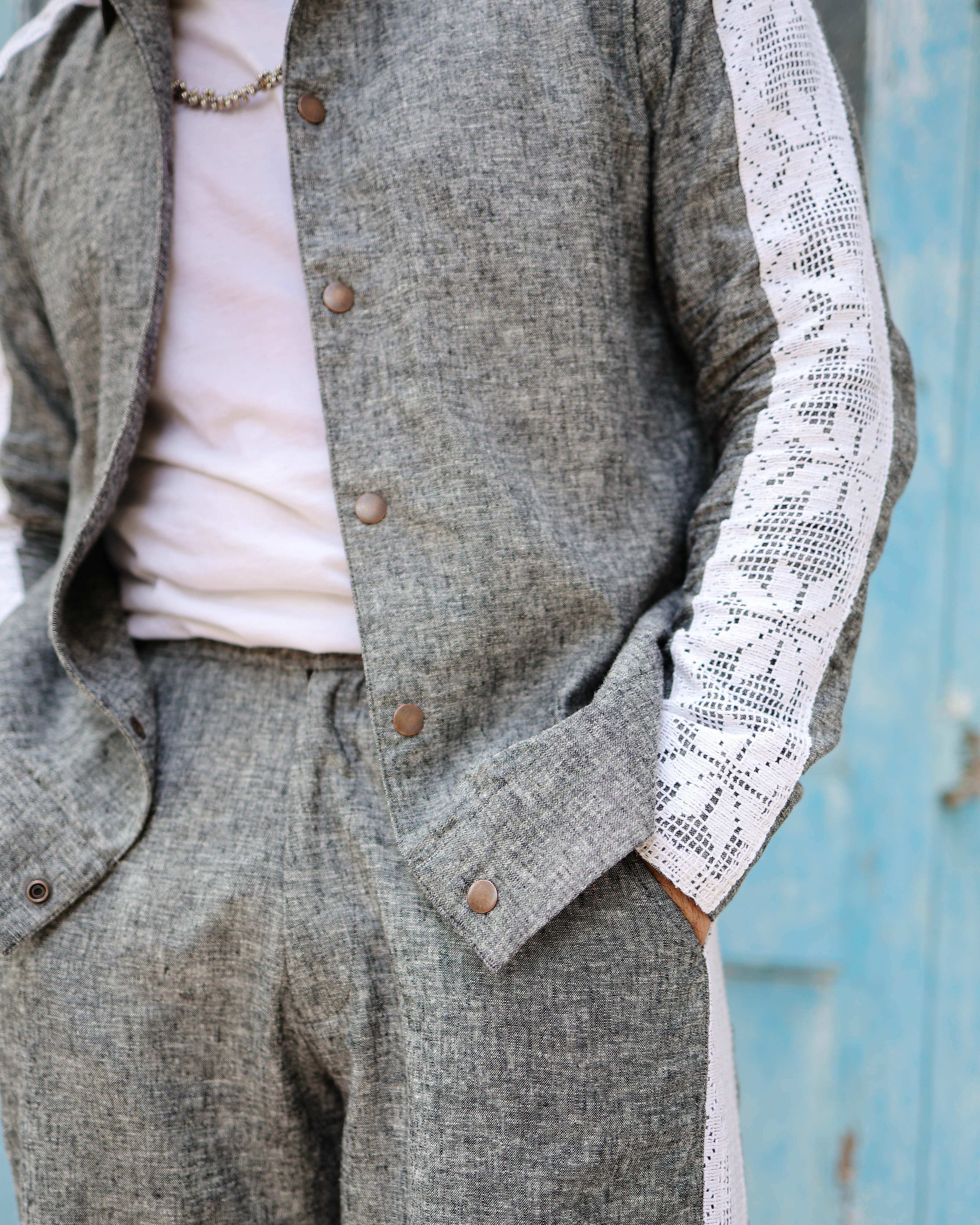 Grey Linen Lace Shacket